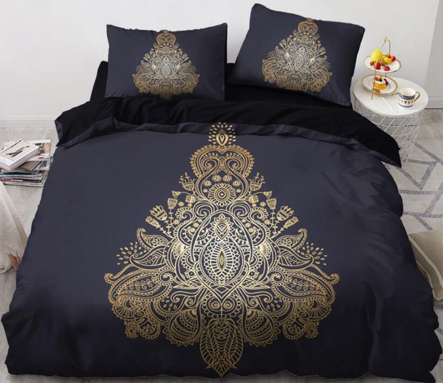 3D Black Background Triangle Golden Pattern 5528 Bed Pillowcases Quilt