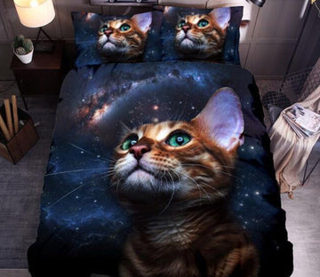3D Cat Starry Sky 8060 Bed Pillowcases Quilt