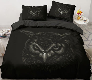 3D Black Background Owl Head 5590 Bed Pillowcases Quilt