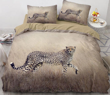 3D Grassland Leopard 061 Bed Pillowcases Quilt