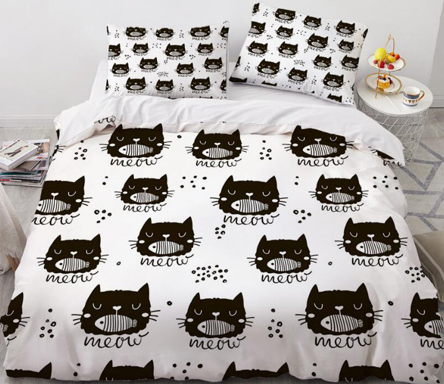 3D Cartoon Black And Gray Cat 55199 Bed Pillowcases Quilt
