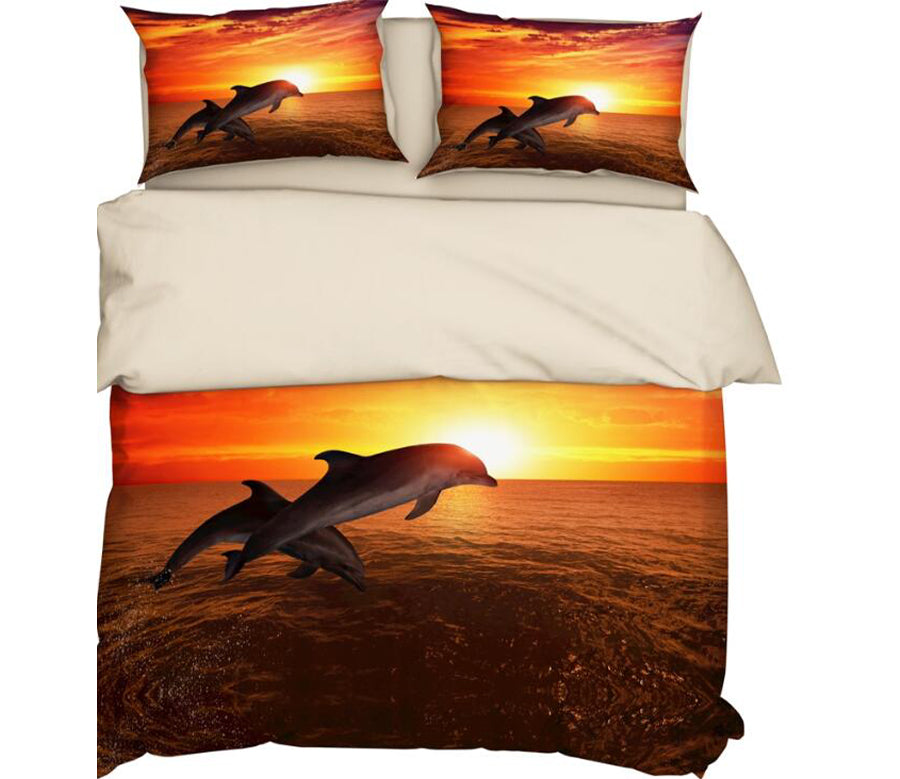 3D Ocean Sunset Dolphin 9921 Bed Pillowcases Quilt