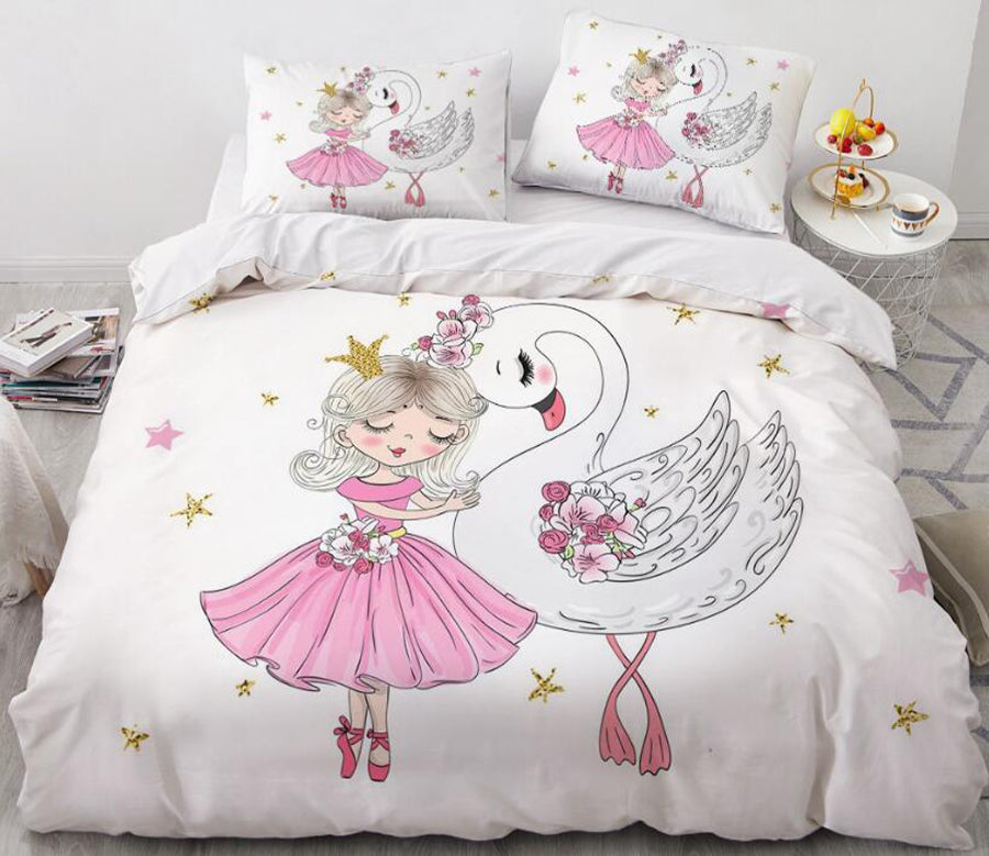 3D Cartoons Girl Swan 55136 Bed Pillowcases Quilt