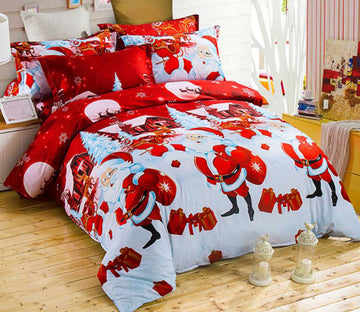 3D Santa Claus Snow Red 66105 Bed Pillowcases Quilt