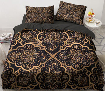 3D Black Background Golden Pattern Road 5587 Bed Pillowcases Quilt