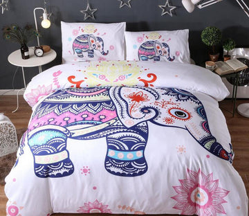 3D Elephant Totem Pattern Flowers 99160 Bed Pillowcases Quilt