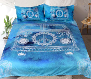 3D Ink Blue Car 1149 Bed Pillowcases Quilt