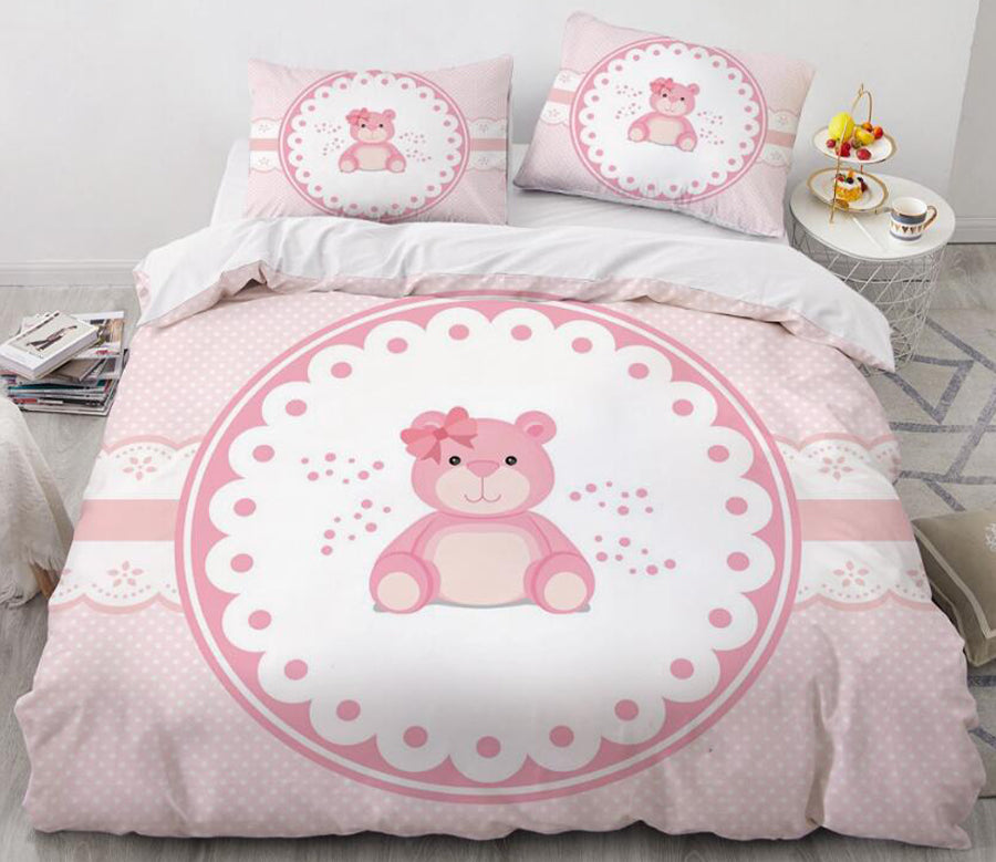 3D Cartoons Pink Bear 55187 Bed Pillowcases Quilt