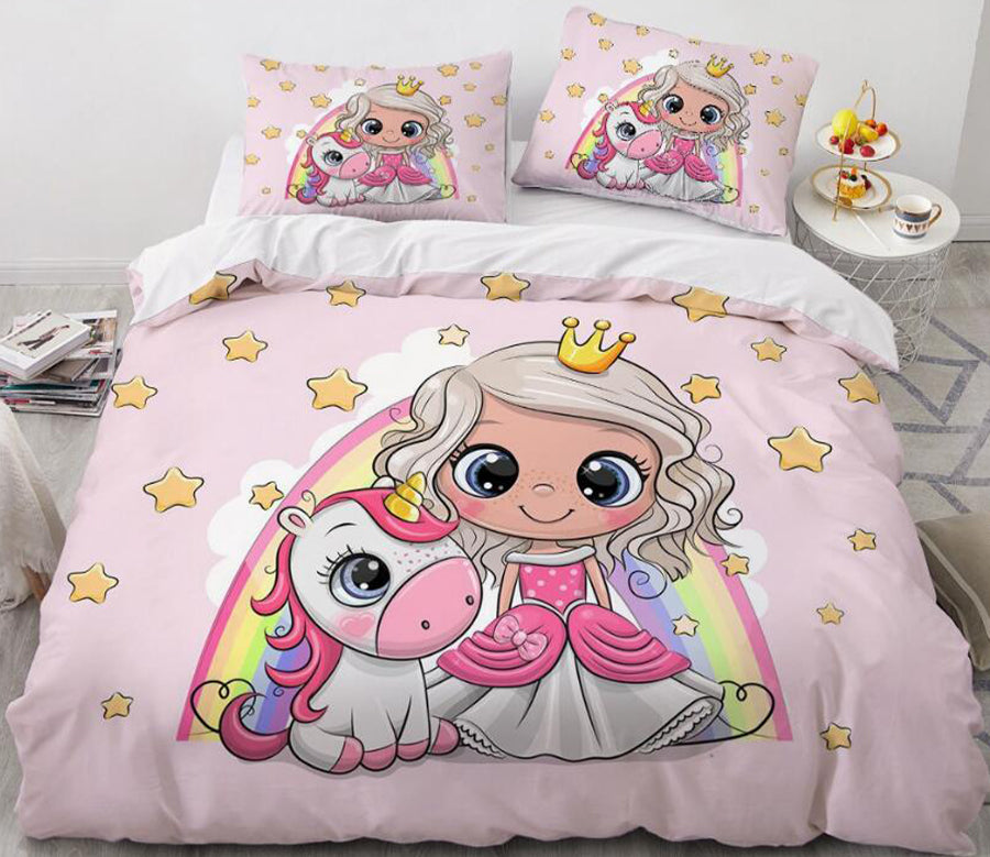 3D Cartoons Rainbow Princess 55129 Bed Pillowcases Quilt