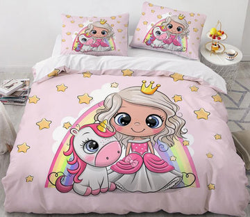 3D Cartoons Rainbow Princess 55129 Bed Pillowcases Quilt
