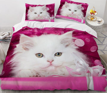 3D White Longhair Cat 77127 Bed Pillowcases Quilt