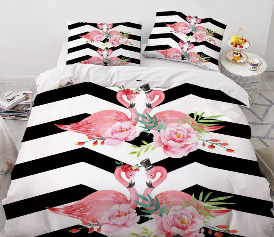 3D Flamingo Black And White Bars 7766 Bed Pillowcases Quilt