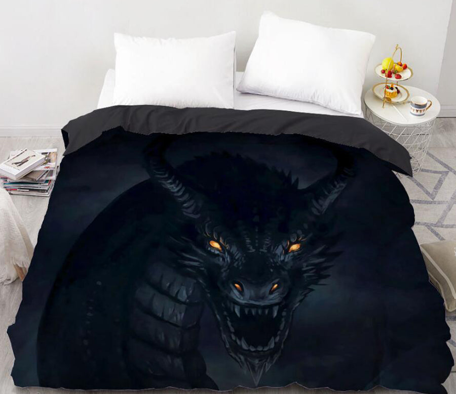 3D Black Dragon 8855 Bed Pillowcases Quilt