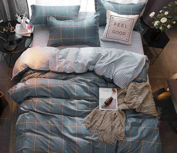 3D Dark Gray Plaid 8078 Bed Pillowcases Quilt