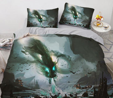 3D Big Dragon Mountain 7717 Bed Pillowcases Quilt