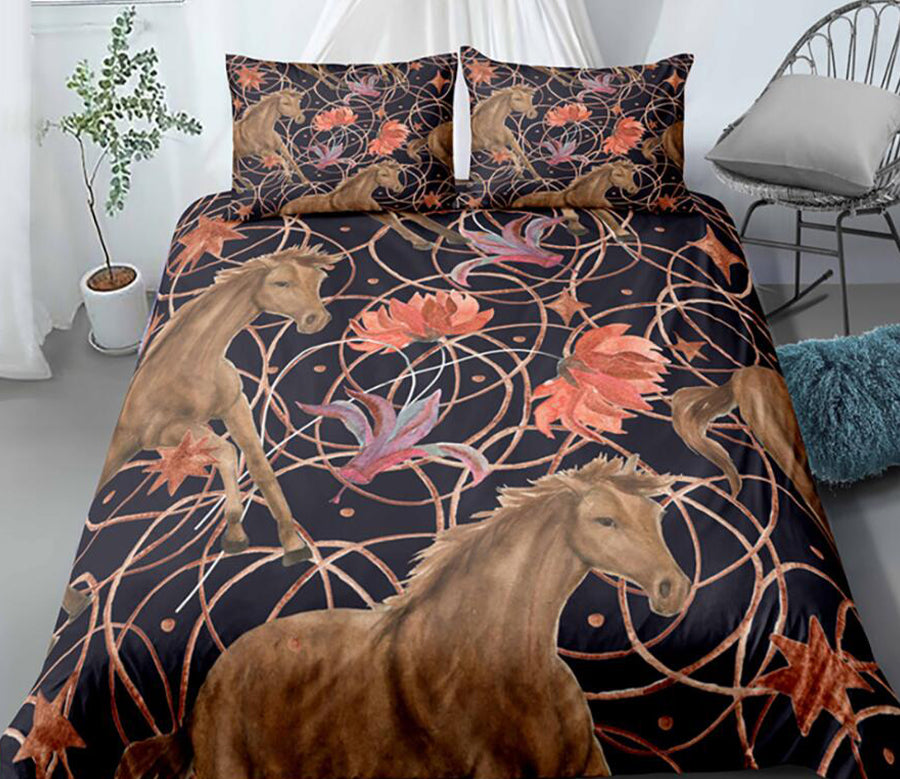 3D Horse Flower Coil 1113 Bed Pillowcases Quilt