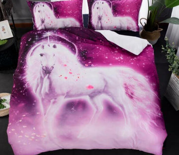3D White Horse 6663 Bed Pillowcases Quilt