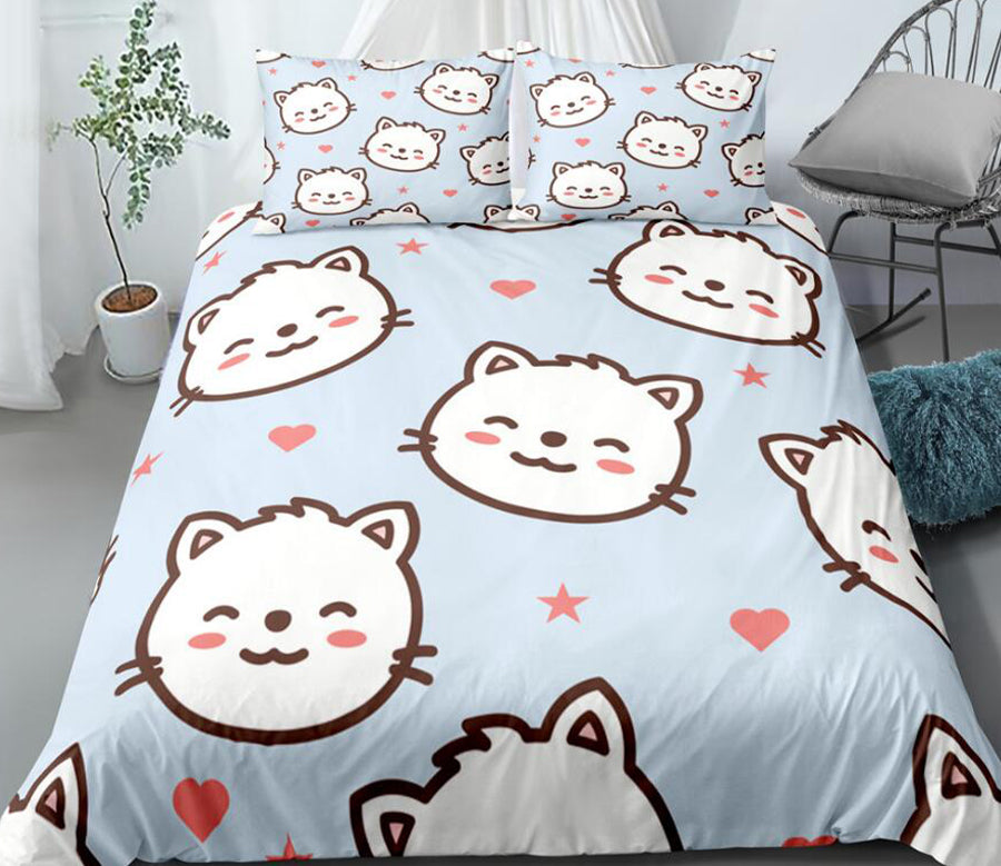 3D Cartoon Cat Head 0036 Bed Pillowcases Quilt