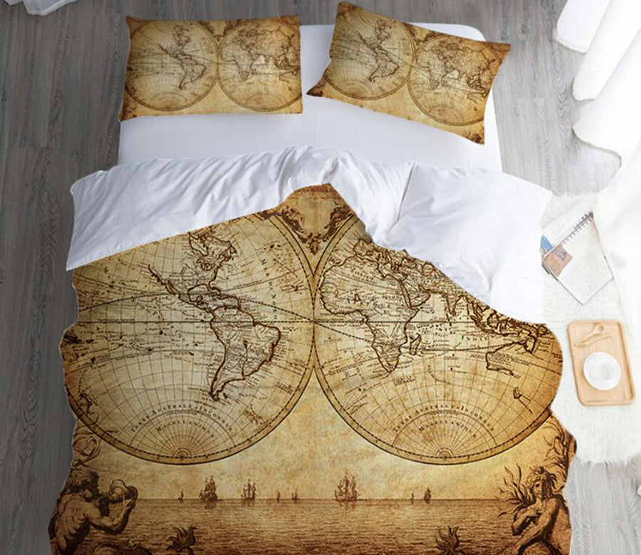 3D Textile Vintage Map 9038 Bed Pillowcases Quilt