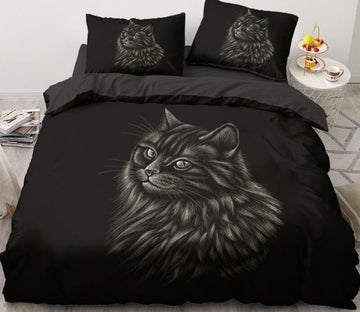 3D Black Background Cat 5593 Bed Pillowcases Quilt