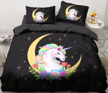 3D Unicorn Moon Flower 150 Bed Pillowcases Quilt
