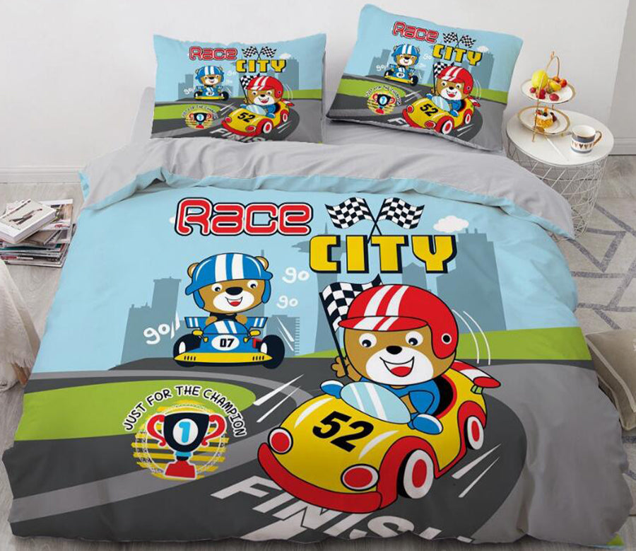 3D Cartoons Racing Bear 55125 Bed Pillowcases Quilt