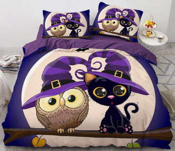3D Cartoon Owl Cat 8022 Bed Pillowcases Quilt