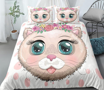 3D Cat Pink Dots Flower 0090 Bed Pillowcases Quilt