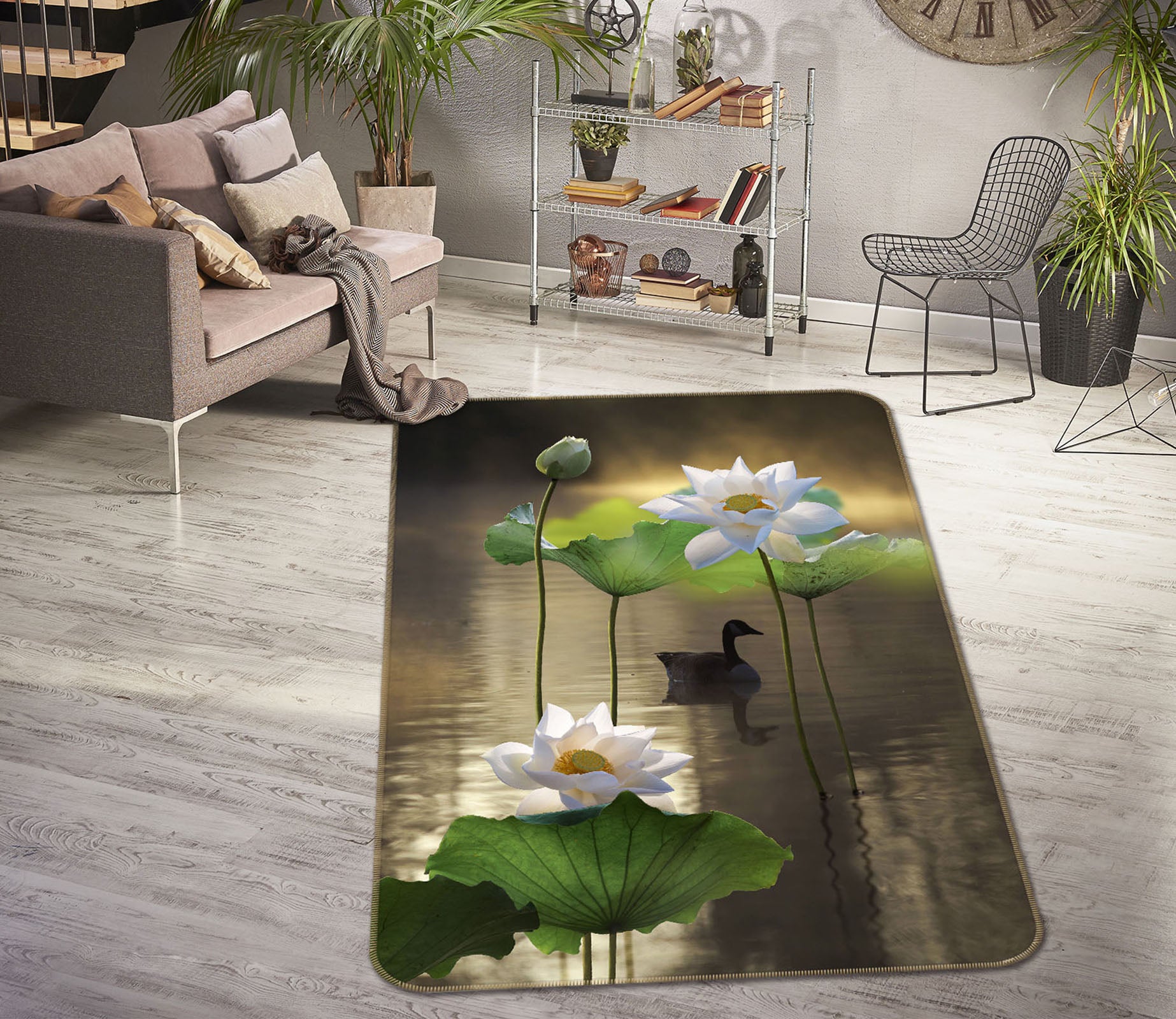 3D White Lotus 26112 Non Slip Rug Mat