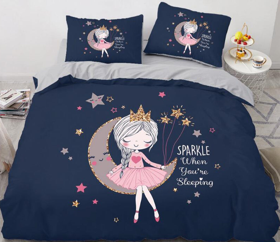3D Cartoons Girl Moon 55160 Bed Pillowcases Quilt