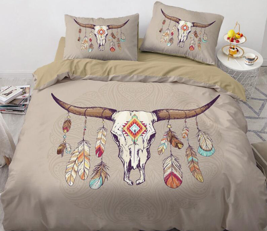 3D Deer Head Feather 88126 Bed Pillowcases Quilt