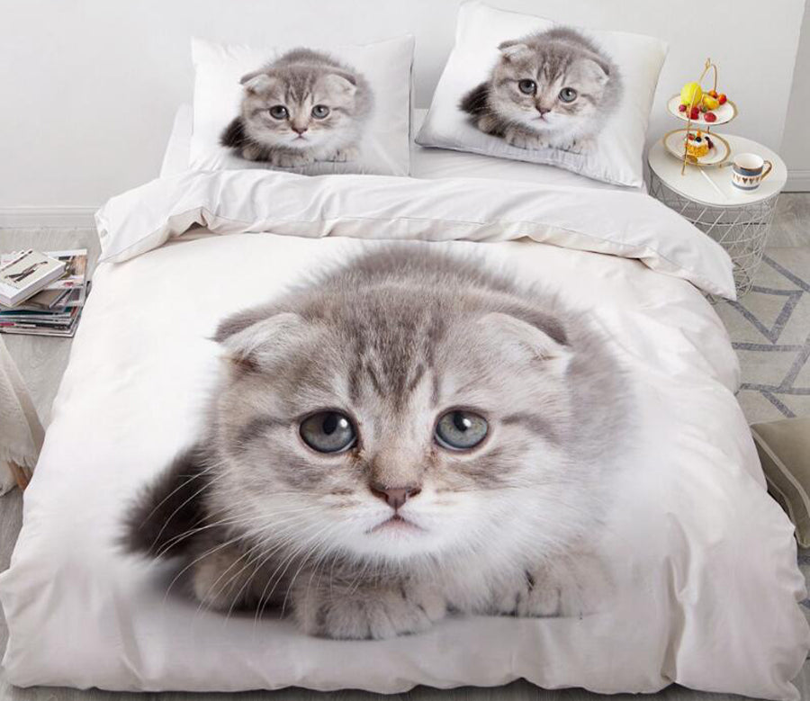 3D Gray Kitten 77120 Bed Pillowcases Quilt
