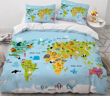 3D Animal Map 078 Bed Pillowcases Quilt