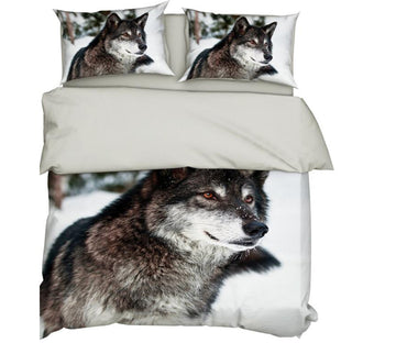 3D Wolf Snowfield 9907 Bed Pillowcases Quilt
