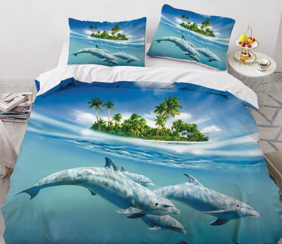 3D Island Dolphin 77139 Bed Pillowcases Quilt