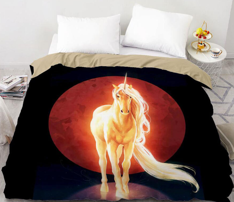 3D Red Moon White Horse 8858 Bed Pillowcases Quilt