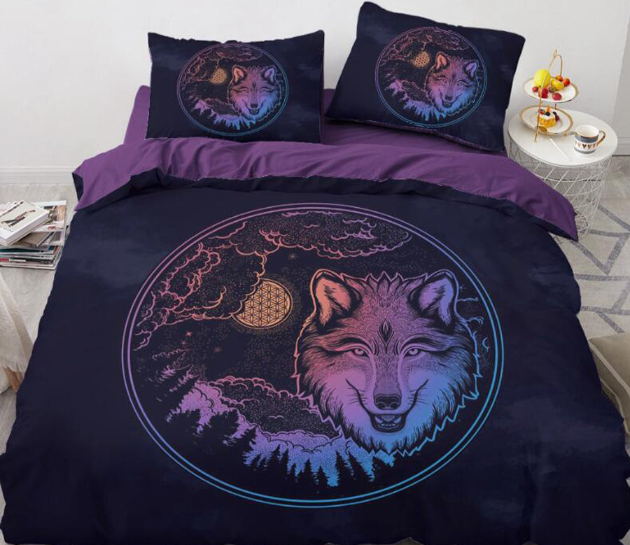 3D Black Purple Wolf 88118 Bed Pillowcases Quilt