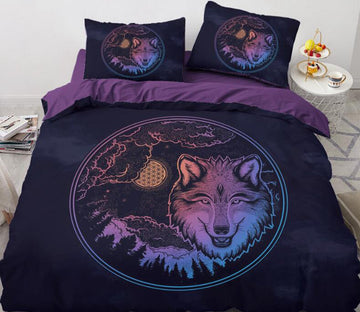 3D Black Purple Wolf 88118 Bed Pillowcases Quilt