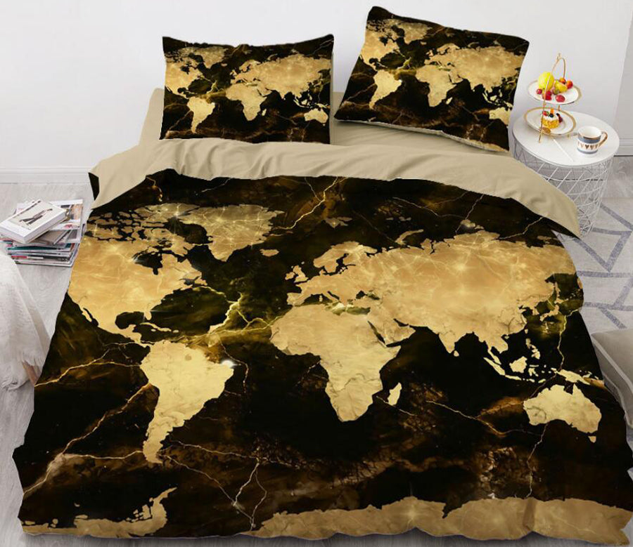 3D Golden Map 8890 Bed Pillowcases Quilt