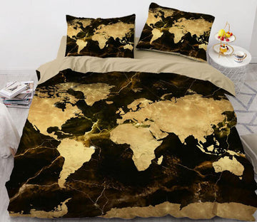 3D Golden Map 8890 Bed Pillowcases Quilt