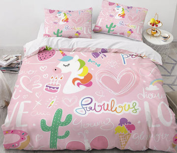 3D Cartoons Unicorn Cactus 016 Bed Pillowcases Quilt