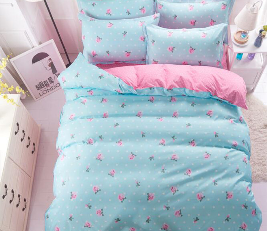 3D Blue Little Pink Flower 8135 Bed Pillowcases Quilt