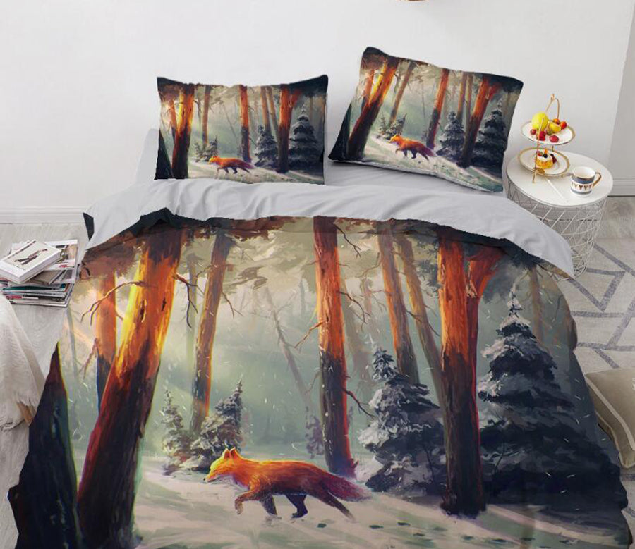 3D Fox Snow 8011 Bed Pillowcases Quilt