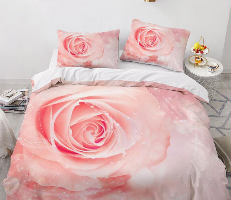 3D Light Pink Rose 9193 Bed Pillowcases Quilt