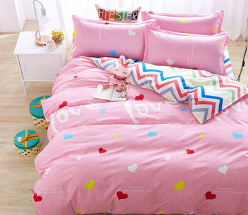 3D Pink Bottom Color Love 194 Bed Pillowcases Quilt