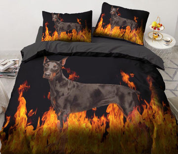3D Flame Black Dog 77102 Bed Pillowcases Quilt