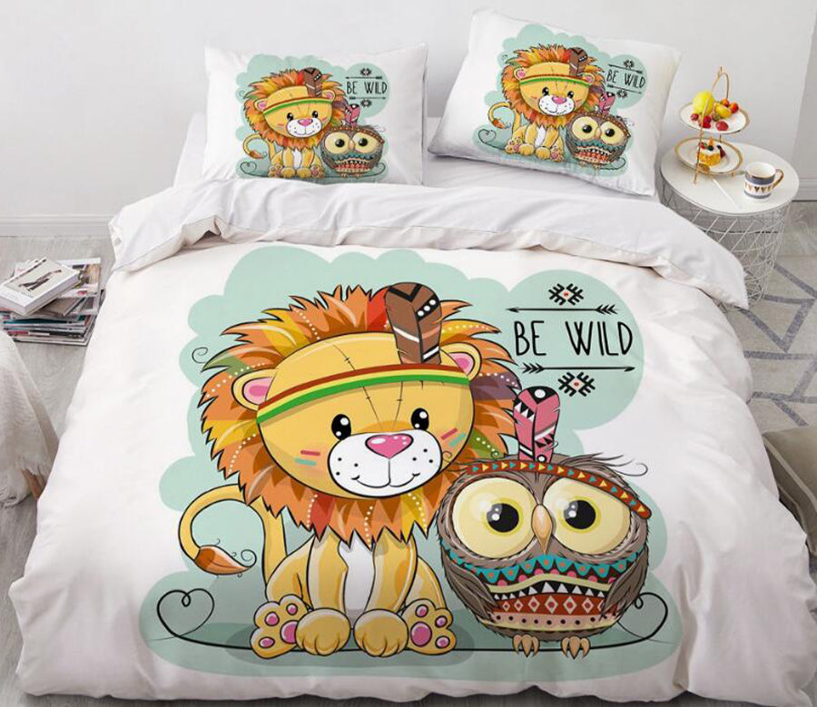 3D Cartoons Lion Owl 55182 Bed Pillowcases Quilt