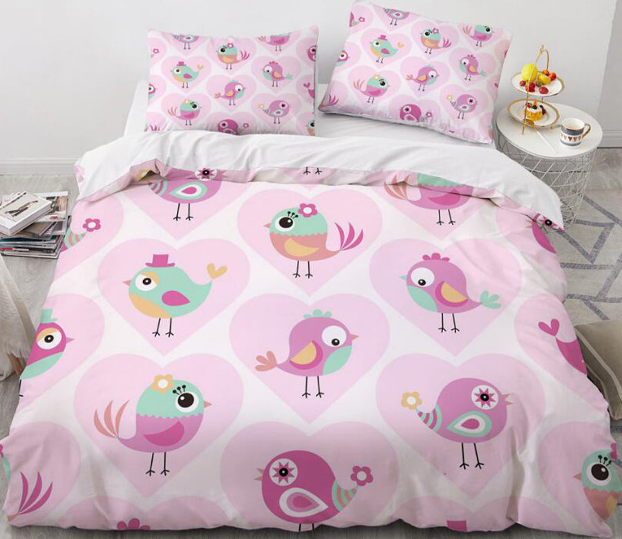 3D Cartoons Pink Sparrow 004 Bed Pillowcases Quilt