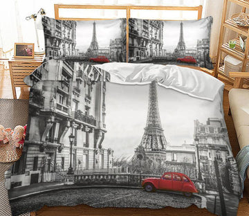 3D Eiffel Tower Red Car 1164 Bed Pillowcases Quilt