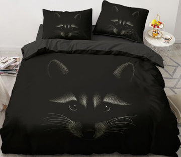 3D Black Background Tanuki Head 5591 Bed Pillowcases Quilt